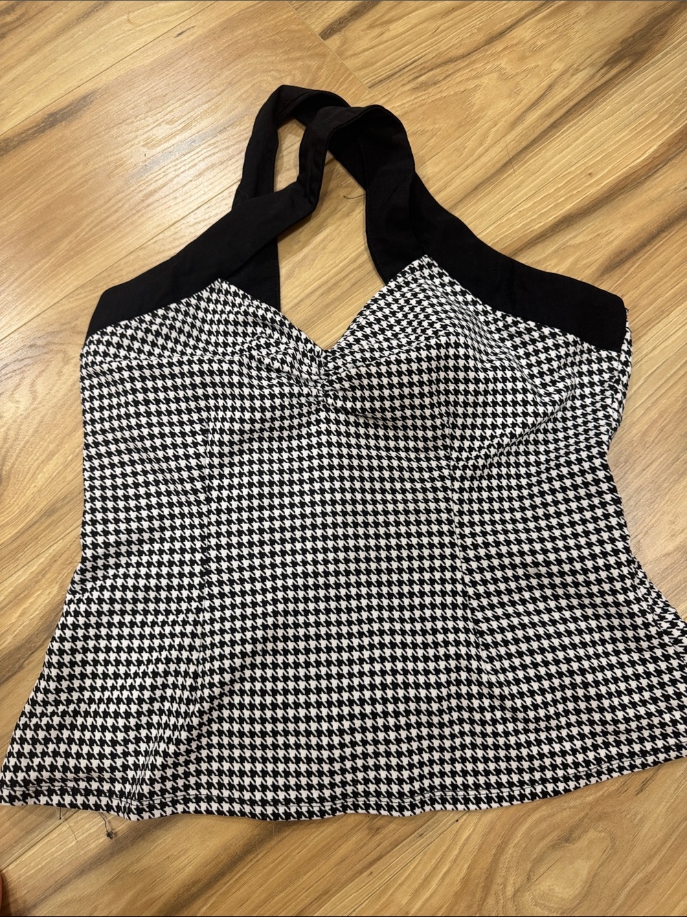 Unique Vintage Black & White Houndstooth Halter Tank
